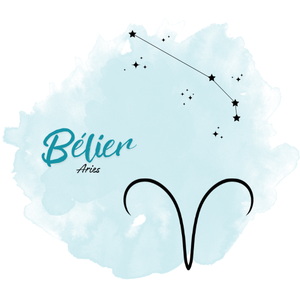 Constellation du Bélier – symbole astrologique Aries, illustration avec nom en français et latin.