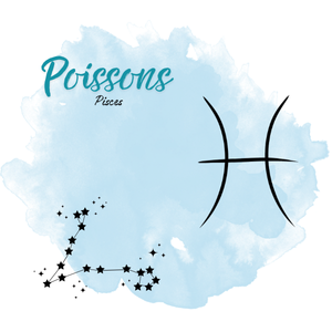 Constellation des Poissons – symbole astrologique Pisces, illustration astrologie avec nom en français et latin.