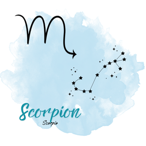 Constellation du Scorpion – symbole astrologique Scorpius, illustration astrologie avec nom en français et latin.