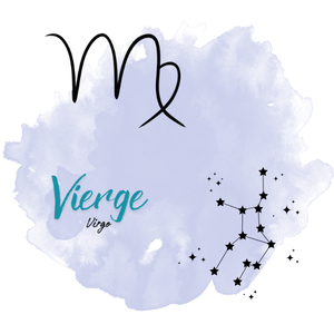 Constellation de la Vierge – symbole astrologique Virgo, illustration astrologie avec nom en français et latin.