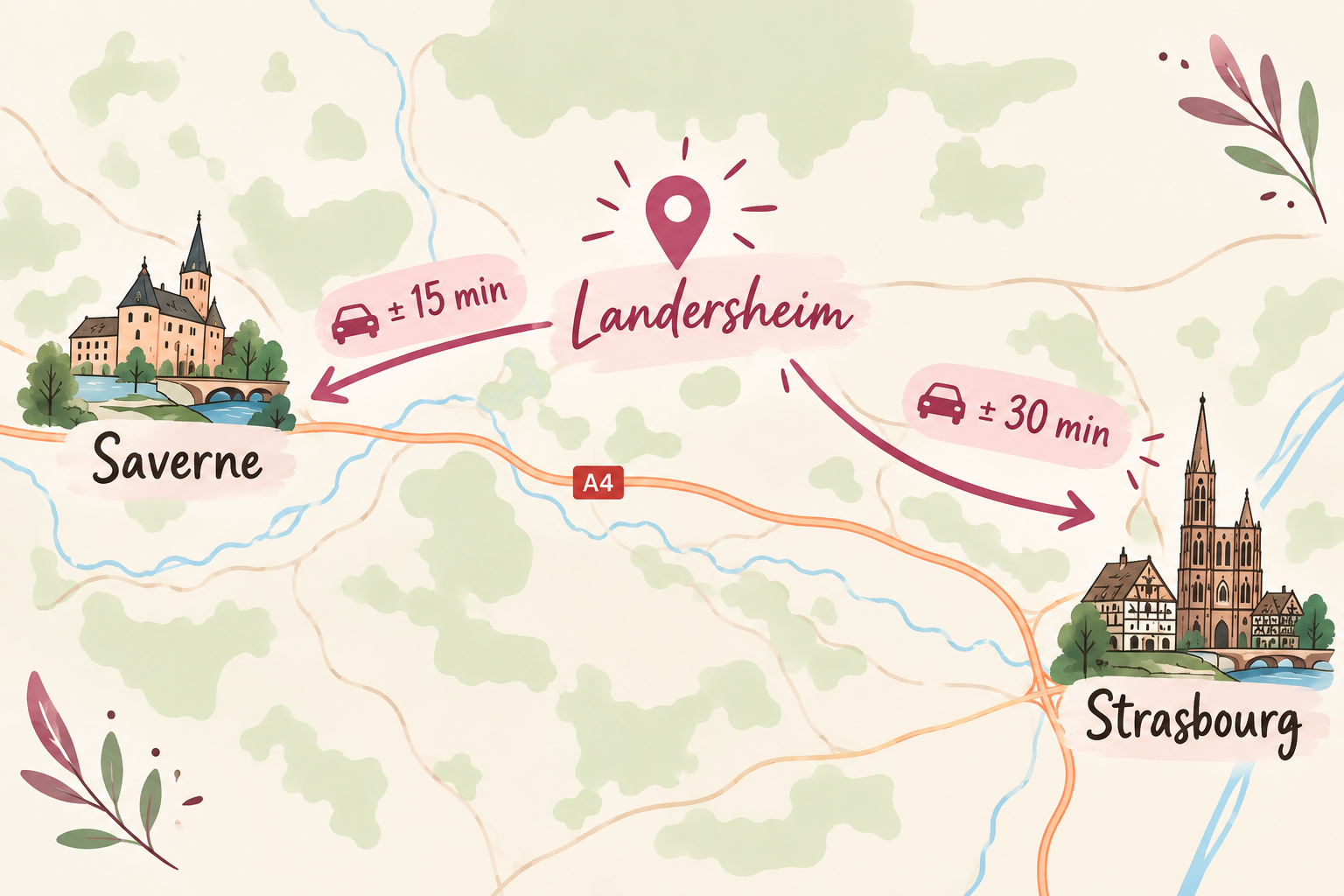 Localisation des Ateliers de l'Entre 2 à Landersheim